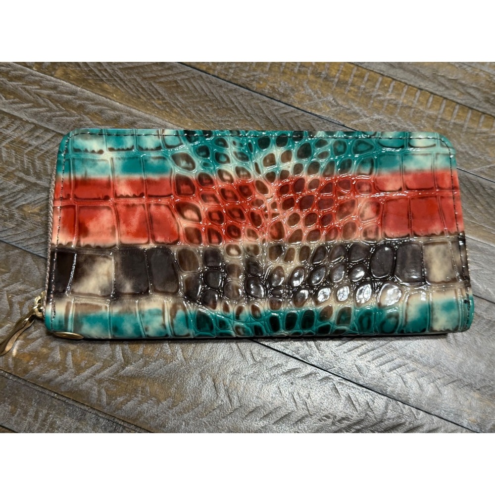 Unbranded Crocodile Embossed Zip Wallet Womens OS Multi Color NWT Striped Glossy